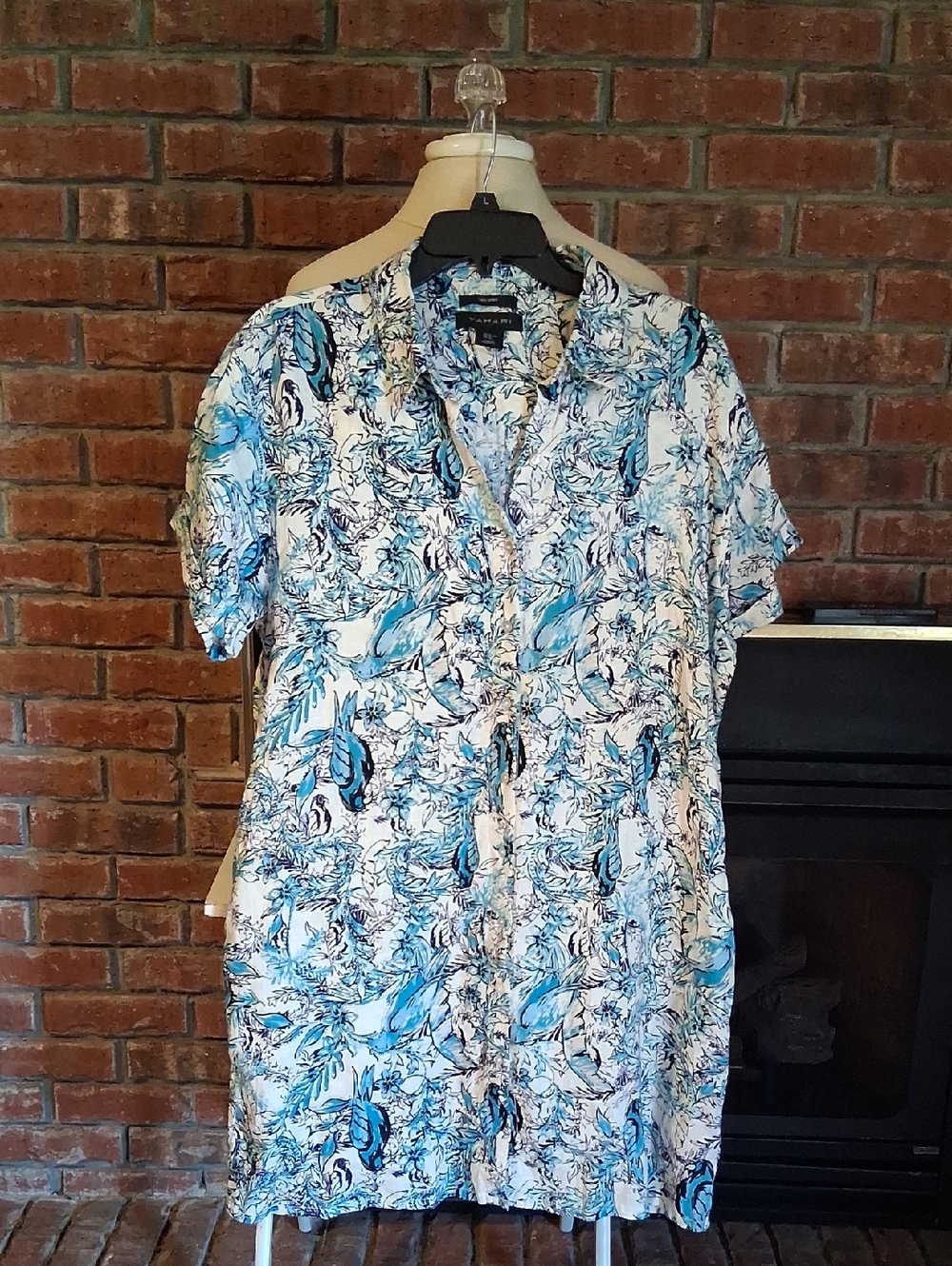 Tahari Blue & White Floral Button-Down Dress